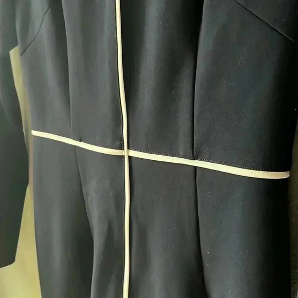 Monique Lagarde Tailored Contrast Stitch Navy and White Long Sleeve Dress Size L - Picture 4 of 12